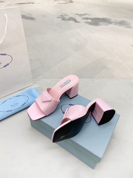 

designer women peep toe sandals summer square mid heel pumps slippers high heels female square toe slides ankle buckle black footware