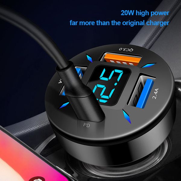 Car Cigarette Lighter auto charger Cigarette lighter 4-end USB A+USB C adapter, mobile phone fast charging