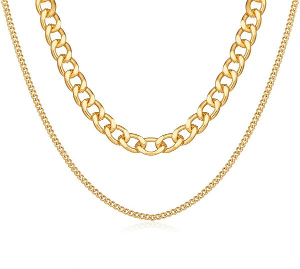 

basic punk alloy layered curb cuban chain necklace for men women vintage gold link chain choker solid metal jewelry gifts8826767, Silver