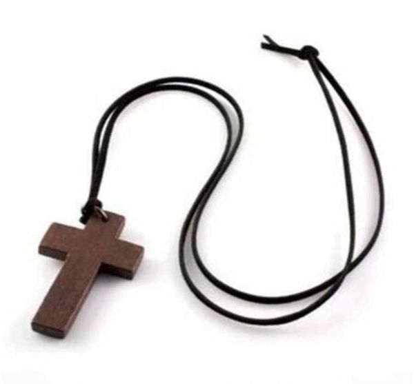

wooden necklace cross korean style vintage jewelry pendant simple wooden cross and leather rope charm wedding women necklace sweat2571543, Silver
