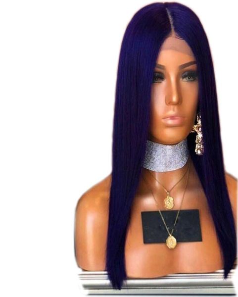 

180density blue color 360 lace frontal wig long straight 4inches deep part synthetic lace front wig for black women6857927