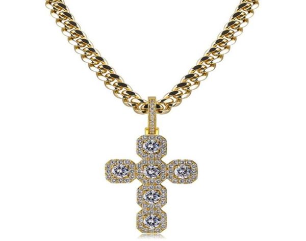 

hip hop necklaces luxury exquisite glaring zircon paved big size cross 18k gold plated 10mm width chain men pendant necklaces jewe1201584, Silver