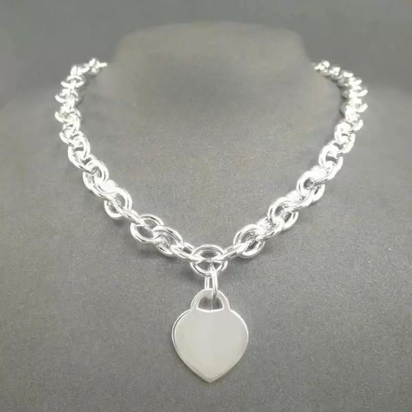 

luxury brand jewelry s925 sterling silver necklace for women classic heart-shaped pendant charm chain