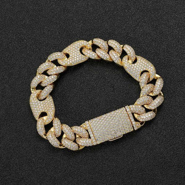 

hip hop street fashion brass gold plated 13mm two rows iced out s925 silver moissanite miami cuban link bracelet