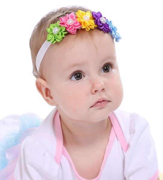 

baby headbands colorful flower elastic pearl headband girls infant hairbands kids children hair accessories princess head bands kh4297210, Slivery;white