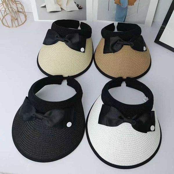 

designer golf cap brand korean version of the headless lafite straw hat for women's casual bowknot grass woven hollow sun protection br, Blue;gray