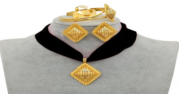 

anniyo diy rope ethiopian jewelry set pendant necklaces earrings bangle ring gold color eritrea habesha jewellery sets 218406 2017219726, Black