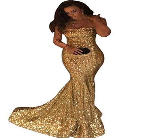 

2018 new bling bling shinny strapless long mermaid prom bridesmaid dress sequins evening gowns bridesmaid gown9197304, Black