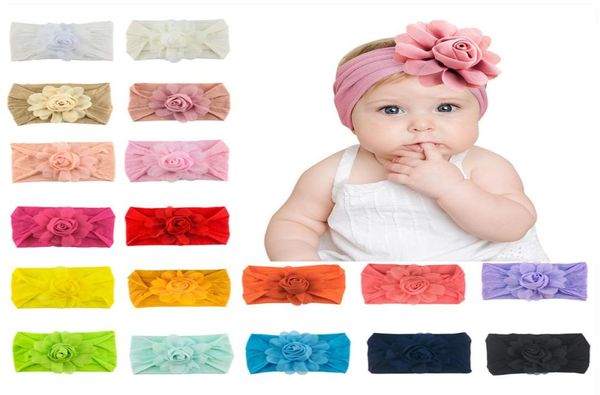 

chiffon flower nylon headband baby girls soft elastic wide headwrap princess headdress floral hair accessories 18 designs m30985817373, Slivery;white