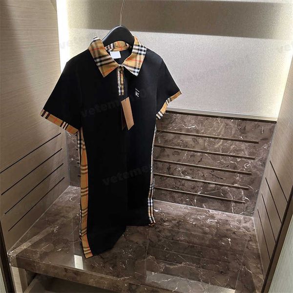 

summer dress for woman lapel neck splicing classic plaid skinny polo shirt dress breathable luxury outdoor casual dress designer women cloth, Black;gray