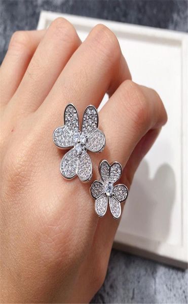 

fashion classic lucky 4four leaf clover 3 flowers open band rings with diamonds s925 silver 18k gold for womengirls valentine05822990