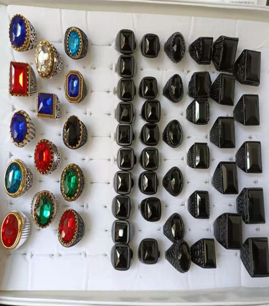 

500pcslot luxury crystal stone silver gold black charm ring men women vintage silver alloy zircon rings colorful wedding engageme3713028, Golden;silver