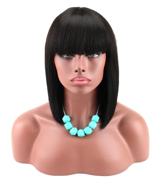 

short bob lace wigs with bangs brazilian virgin hair straight lace front human hair wigs for black women swiss lace frontal wigs g5897739, Black;brown