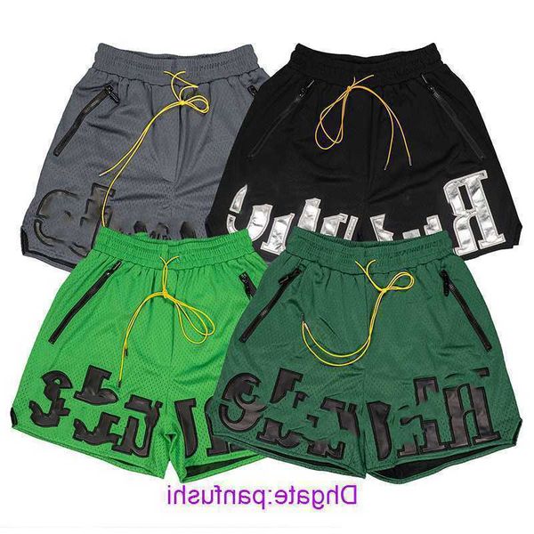 

wholesale designer shorts online shop rhude mesh fabric leather embroidered letters men's summer breathable basketball multi pocket pop, White;black