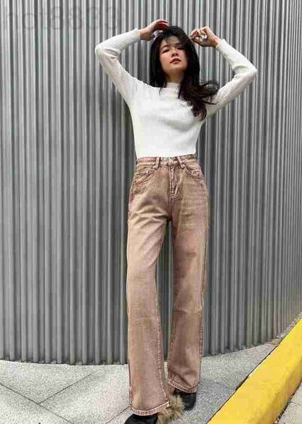 

women's jeans designer 2023 spring new light luxury fashion simple commuter brown pants drop feel casual straight leg mcti, Blue