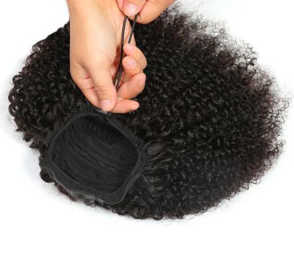 

human hair ponytail drawstring afro kinky curly brazilian indian peruvian human hair extensions pony tails for africa women8781141, Black