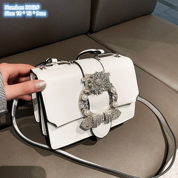 

Western ladies shoulder bag 2 colors sweet buckle studded handbag flip-shaped leather mobile phone coin purse small fresh black Joker handbag factory outlet, White