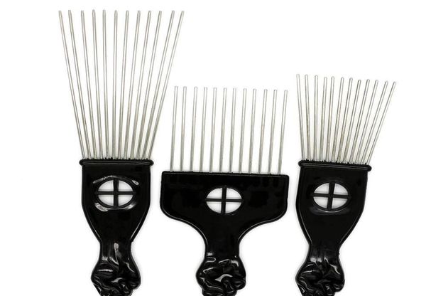 

brushes black plast handle brush stianless steel wide teeth metal hair pick afro comb with fist rueqb yo4nq4586961, Silver