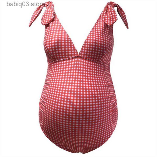 

maternity swimwears maternity swimsuits one piece pregnancy swimwear suit v-neck knotted shoulder straps bathing suit t230607, White