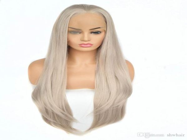 

synthetic hair wigs white platinum grey straight synthetic lace front wig heat resistant fiber natural hairline7892726, Black