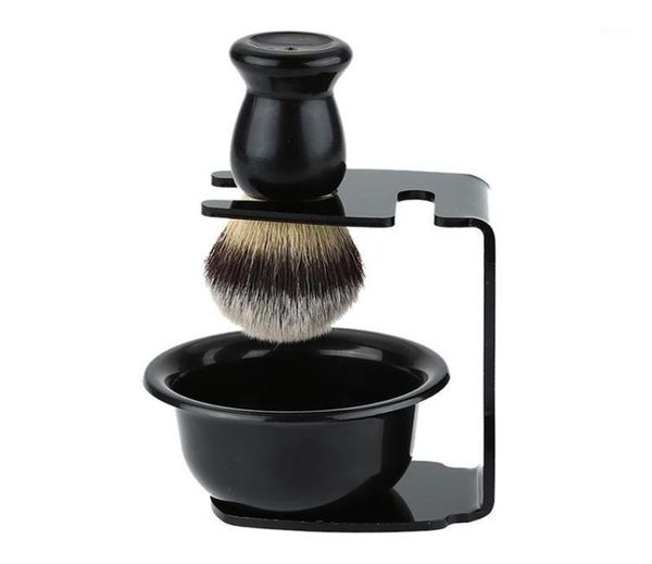 

shaving brush set soap bowl stand holder plastic handle nylon hair beard kit barber kit12186580, Silver