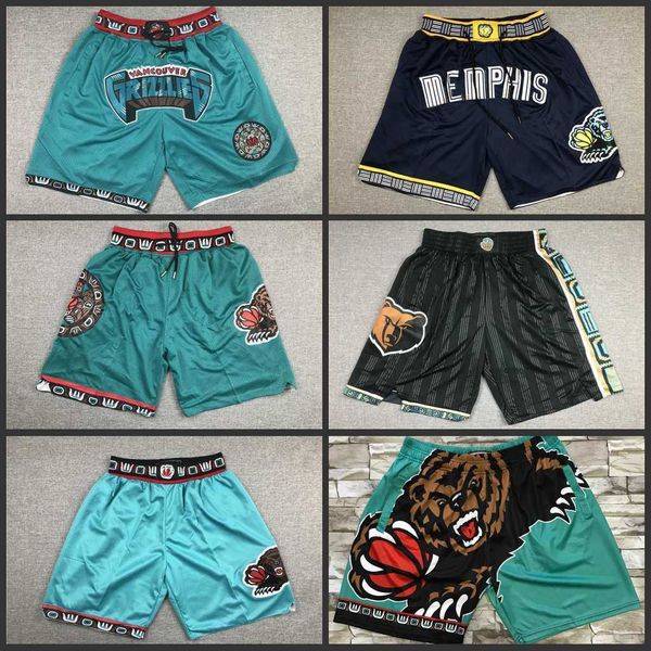 

grizzlies fully embroidered zip pocket pants just basketball embroidery shorts, White;black