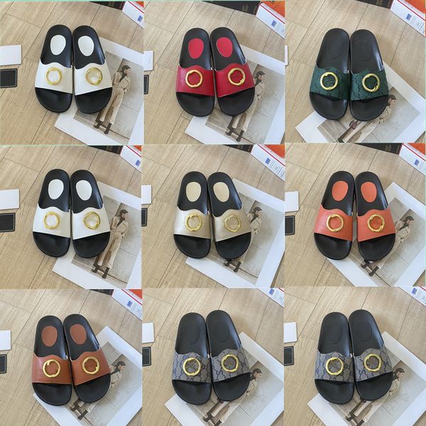 

designer women men beach slippers luxury sandals brand sandals real leather flip flop flats slide casual shoes, Black