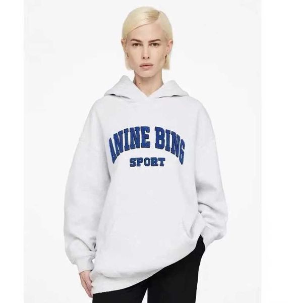 

anine bing city women pullover sweatshirt new embroidery letter burst fleece sweater printed wash round neck cotton fashion2023, Black