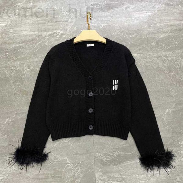 

women's knits & tees designer women designer cardigan sweaters tee with ostrich plumes embroidery letter milan runway dress female crop, White