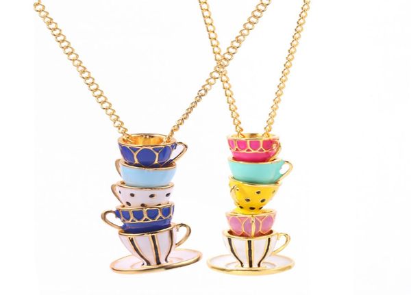 

boho hand made tea cup necklaces pendant woman collier sweater chain clothing accessories long necklace enamel collane jewelry gif5570158, Silver