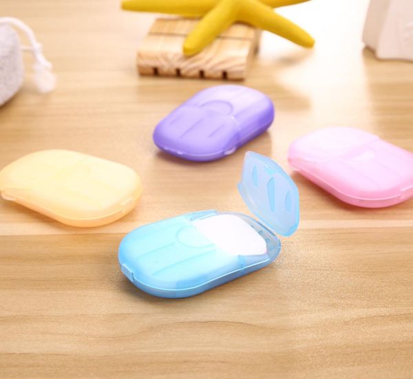 

20pcsbox portable mini travel soap paper washing hand bath clean scented slice sheets disposable boxe soap disinfectant soap pape2395236