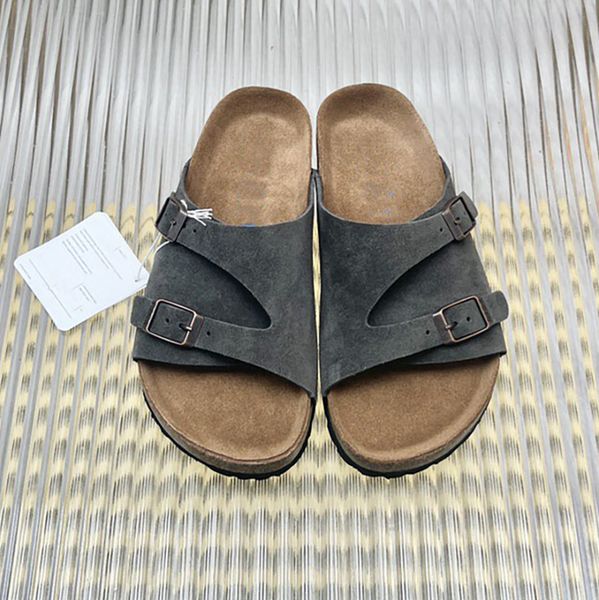 

double button frosted leather sandals thick sole comfortable slider 2023 summer new line with slippers mens shoes fashionable beach womens s, Black