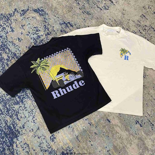 

rhude men's t-shirts summer coconut tree racing crowd fashion brand men's and women's daily high street loose relaxed cotton, White;black