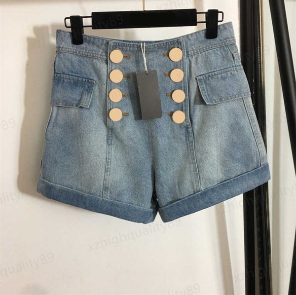 

womens shorts designer summer y jeans new lion head double-breasted high-waisted leg flap denim shorts light blue designers women clothing 0, White;black