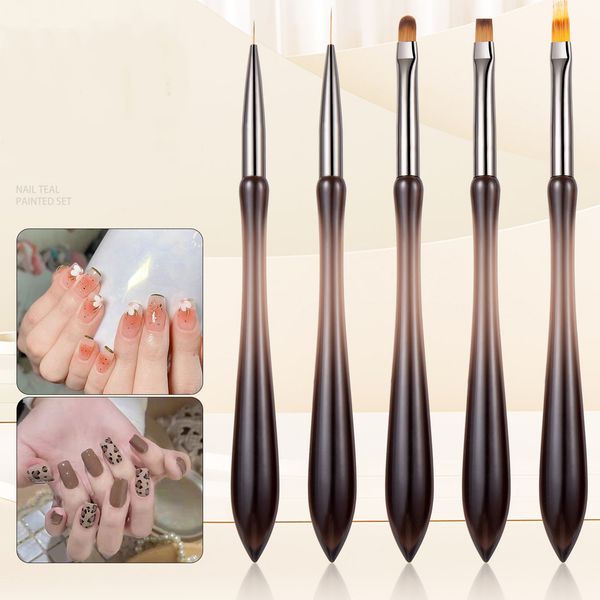 

wholesale nail brushes 5pcs kit set light therapy nail pens fashion tea color nails art blooming brush beauty salon nail tools, Yellow