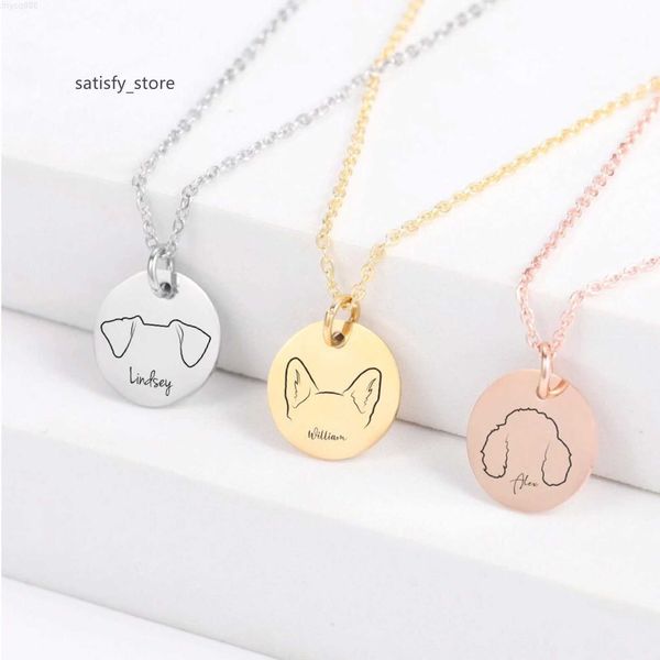 

duoying oem 2023custom english name necklace souvenir stainless steel laser dog ears round label necklace, Silver