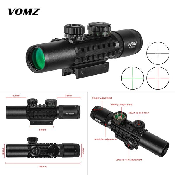 

vomz 3-9x26 hunting scope red green illuminated optic sight tactical riflescope 11/20mm for picatinny rifle