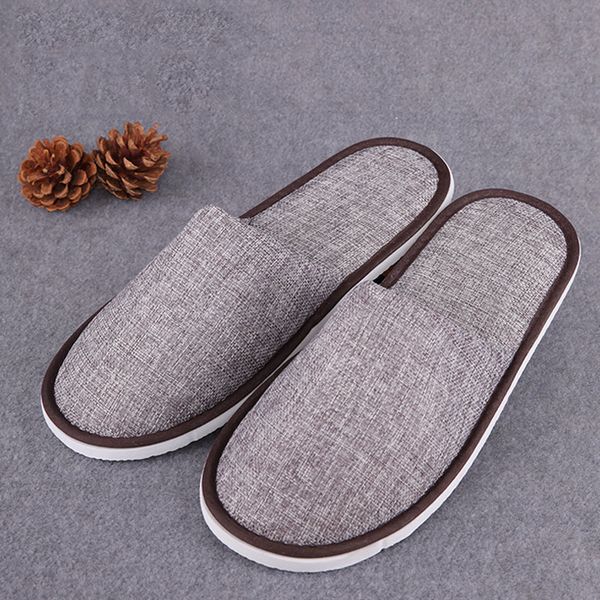 

1pair simple solid color slippers l travel spa portable men slippers disposable home guest indoor cloth men slipper, Black