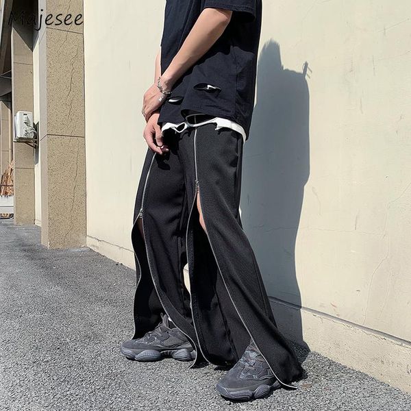 

pants pants men high street trendy design frontzipper summer thin casual drawstring pockets allmatch loose clothing harajuku kpop, Black