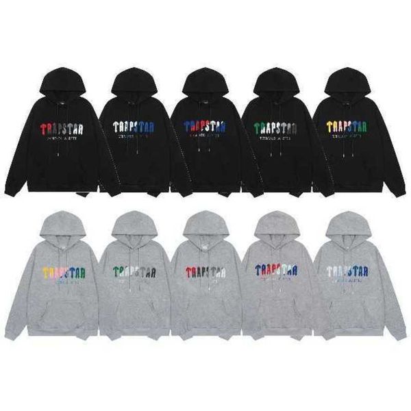 

designer clothing men's sweatshirts hoodie high street niche rap trendy trapstar towel embroidered plush loose casual pullover jacket t, Black