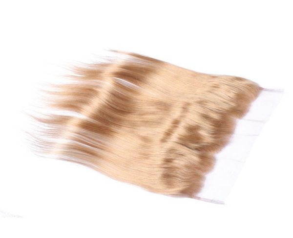 

10a peruvian honey blonde lace frontal closure 13x4 bleached knots silky straight pure 27 blonde frontal lace closure with baby h8919988, Black;brown