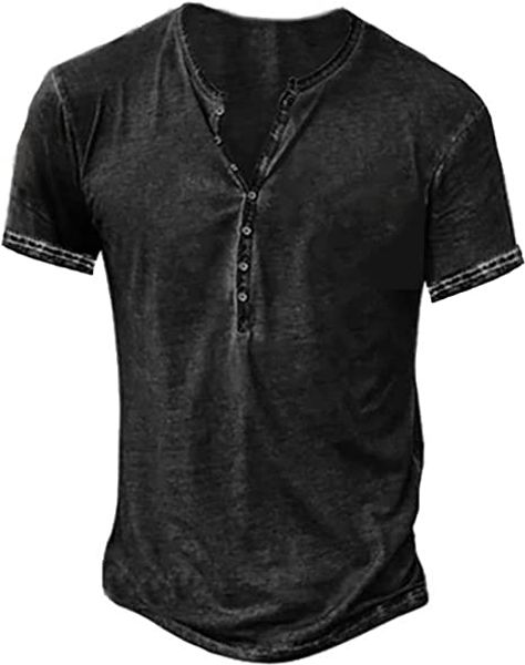 

mens distressed henley shirts retro short sleeve tee shirts casual button down washed t-shirts for men, White;black