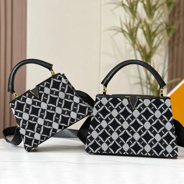 

2 sizes shoulder bag women crossbody bags embroidery letter flower cowhide flap magnetic buckle large capacity totes purse gold hardware rem