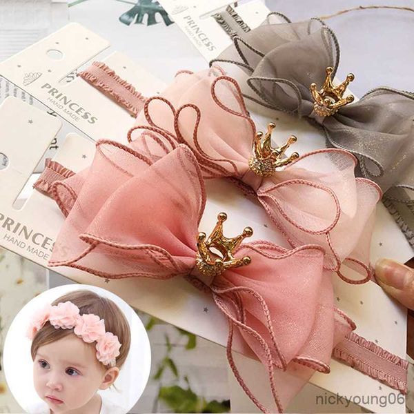 

hair accessories flower baby headband bows crown kids girl headbands turban elastic princess band r230608, Slivery;white