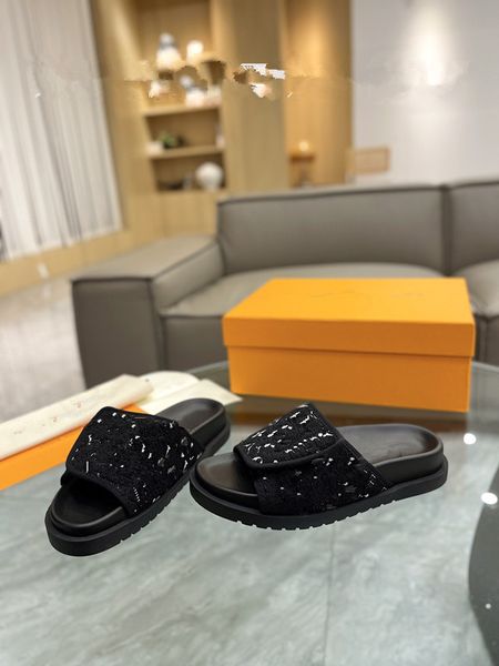 

designer women woody sandals famous mules flat classic black white lace lettering fabric canvas slippers womens slides platform outdoor sand