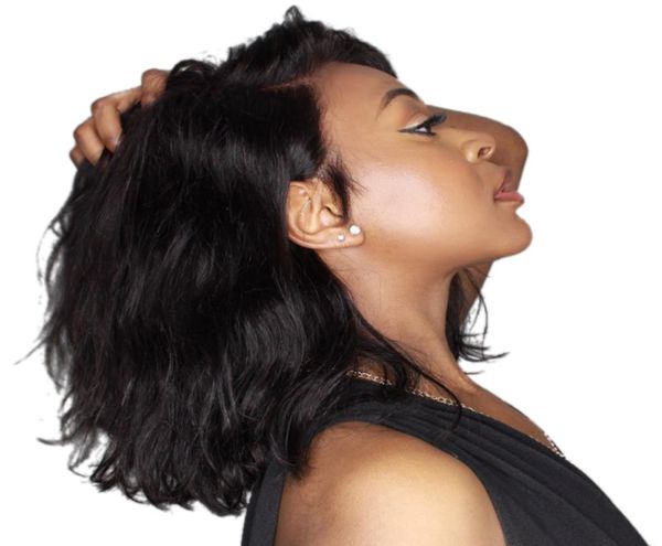 

13x4 short bob lace front human hair wigs natural wave brazilian remy hair lace frontal wig 130 density for black women luffy3721113, Black;brown