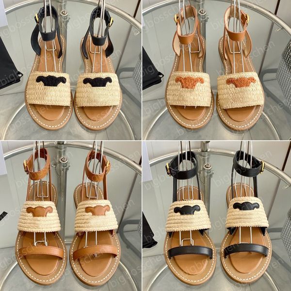 

luxury designer sandals lympia arc de triomphe raffia woven sandals fashion flat platform open toe roman sandals summer outdoor beach shoes, Black