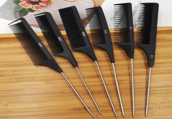 

professional hair tail comb plastic steel needle iron point salon cut combs styling stainless spiked8717590, Silver