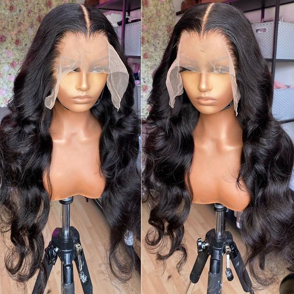 

30 inch body wave transparent 13x4 lace front human hair wigs brazilian water wavy lace frontal wig for women, Black;brown