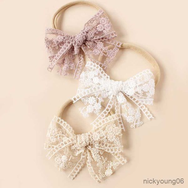 

hair accessories embroidery bow baby headband newborn infant elastic bands headwear girls r230608, Slivery;white